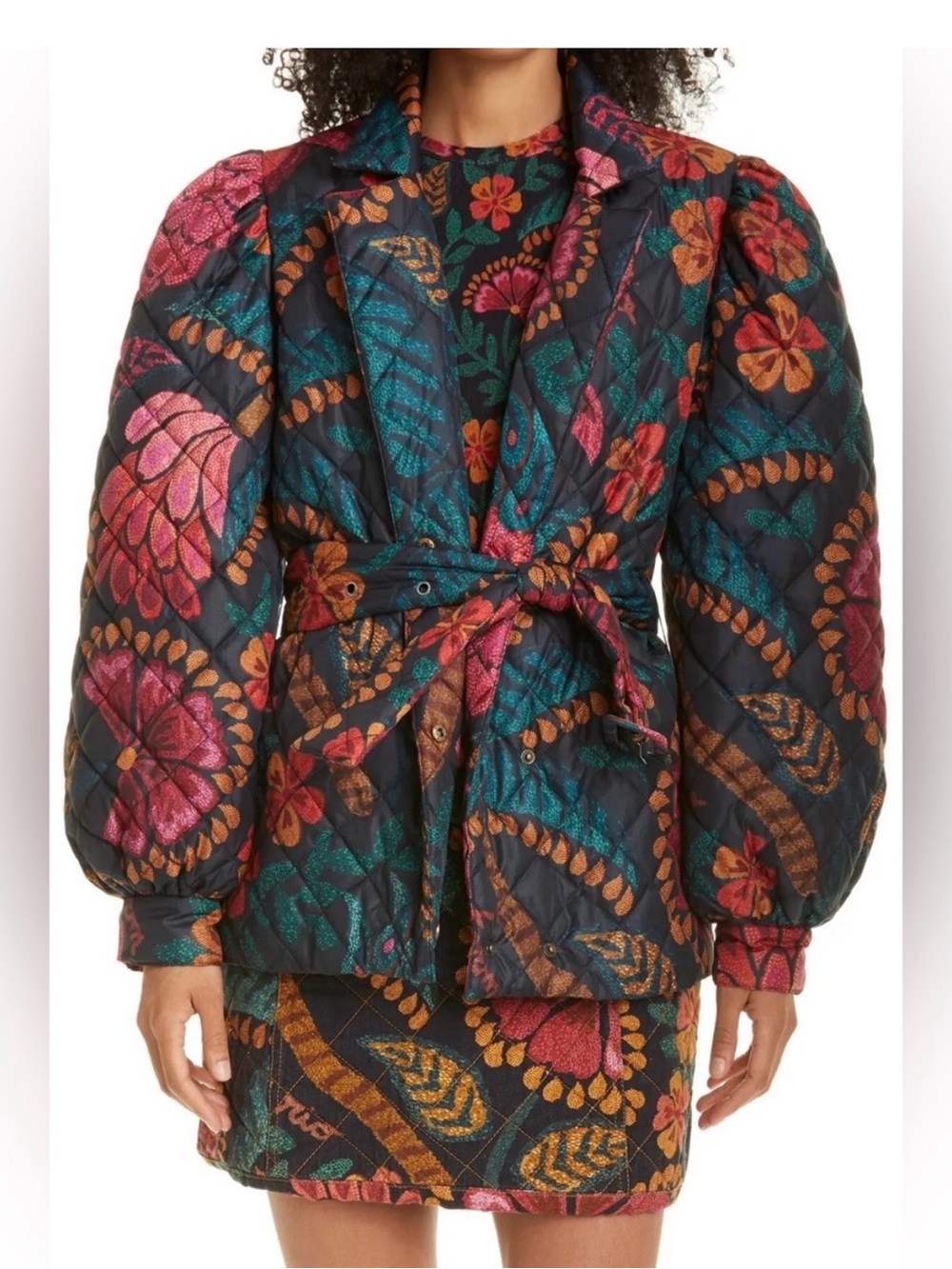 Farm Rio Quilted Floral Belted Jacket - Multicolor